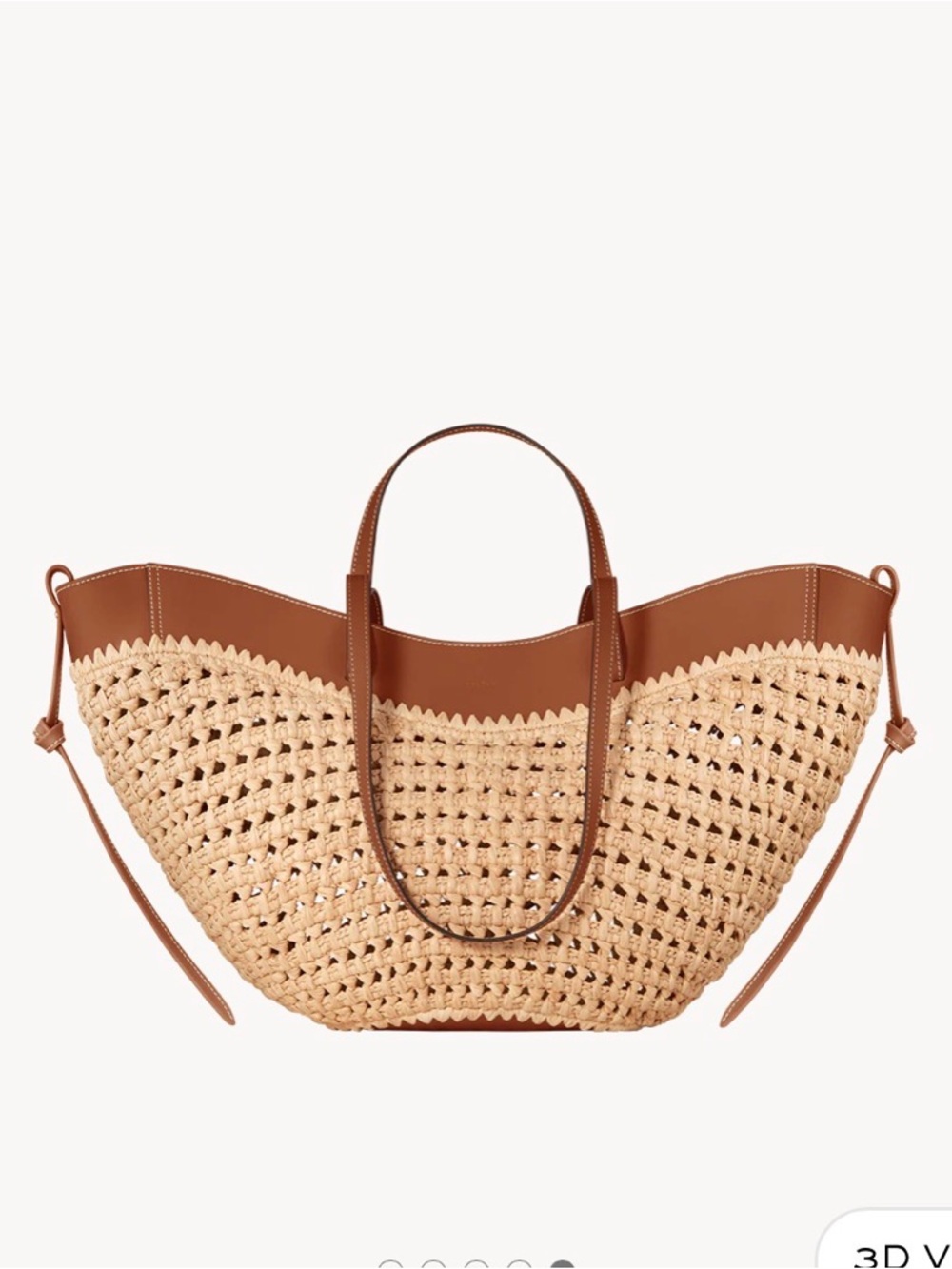 NWT Polène Cyme Cream Woven Tote with Brown Leather Trim - Picture 3 of 9